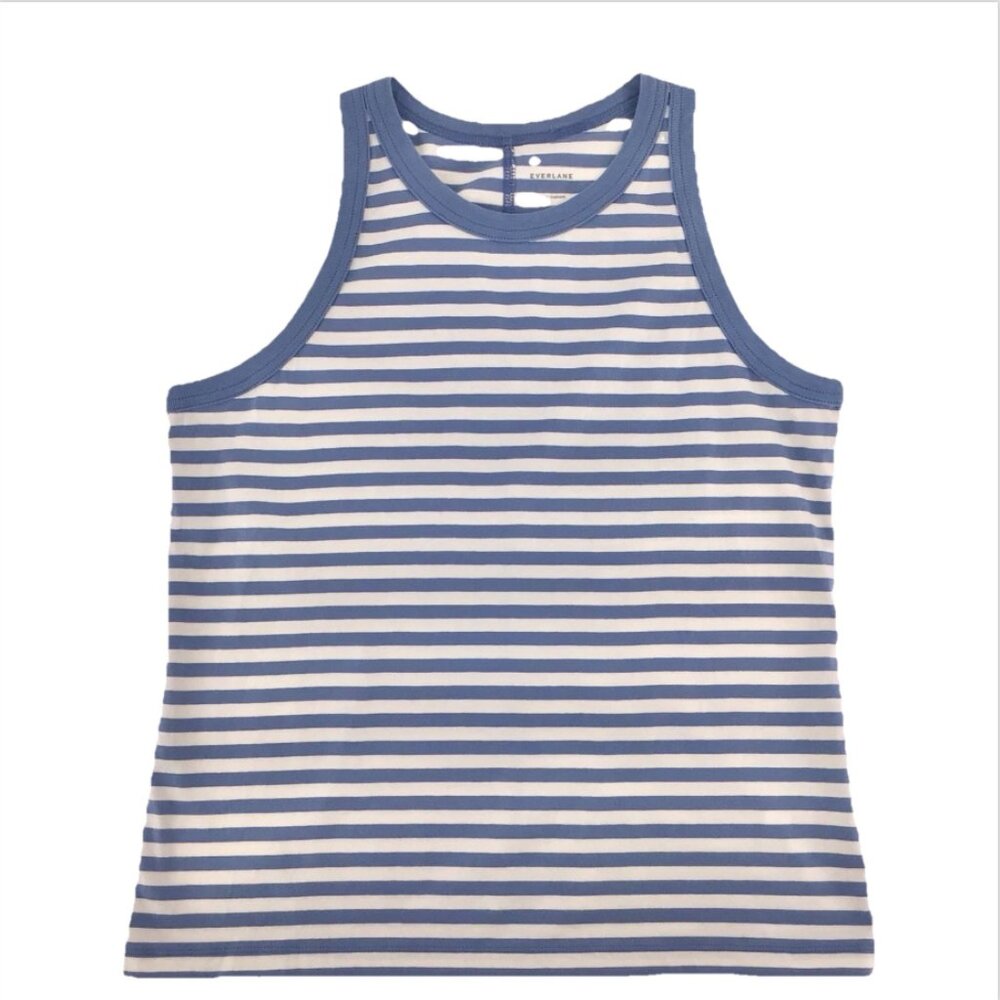 Everlane The Tank in Essential Cotton Blue Stripe Size Large